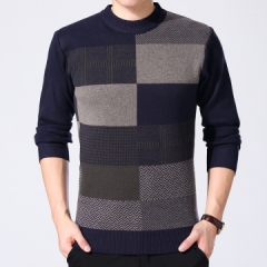 马克羊针织衫男式2017秋季新款拼色修身男士中老年休闲圆领套头毛衣男Y