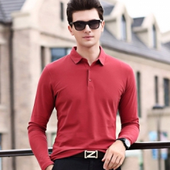 马克羊2017男装秋季新款男士广告衫纯棉套头工作服翻领长袖T恤男式YY7T