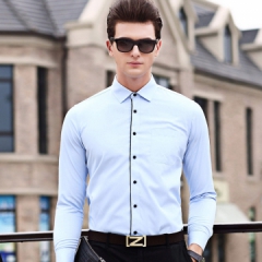 马克羊衬衫男秋季新品男士中年长袖纯色开衫轻奢商务男装翻领衬衣YY7C-57