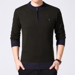 马克羊针织衫男式2017秋季新款拼色修身男士中老年休闲圆领套头毛衣男YT7Z-2298A5